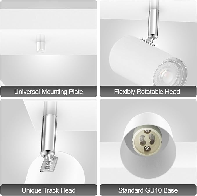 Plug in Track Lighting, LED Track Light Kit, White 5-Light Large Track Lights for Kitchen, 15 FT Cord,5 Way Ceiling Spotlight, Rotatable Wall Mount Light Head for Bedroom Hallway Living Room