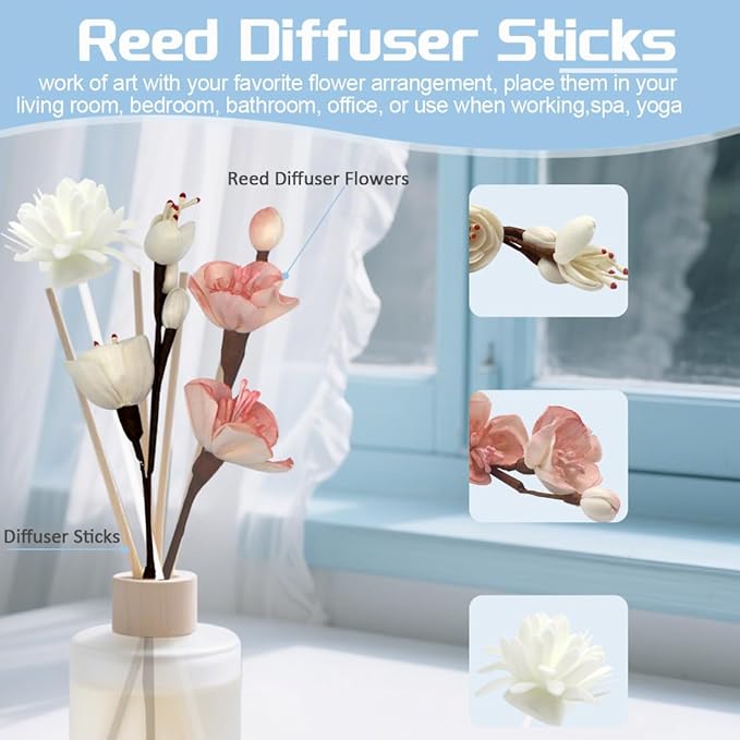 10 Pcs Reed Diffuser Sticks, Natural Rattan Hand Made Flower Reed Fragrance Diffuser Set, Reed Fragrance Diffuser Flowers Refill Replacement Sticks, House Bedroom Office Decor