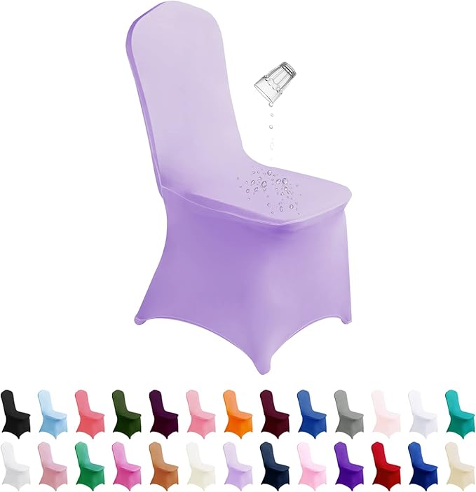 SuperO Waterproof Spandex Chair Cover 25PCS, Stretch Dining Chair Covers, Polyester Outdoor Chair Covers, Protector Stretch Chair Cover for Party Universal, Banquet, Wedding Event, Hotel(Lavender)