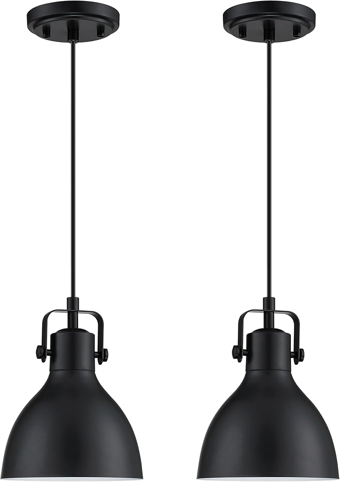 1 Light Hanging 6.5" Metal Drum 2 Pack Kitchen Island Pendant Ceiling Light Industrial Fixture,Black Finish for Over Sink Bar Dining Room Corridor Entryway Hallway