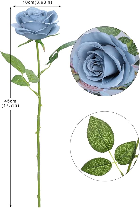 Artificial Rose Flower Artificial Flowers Flower with Long Stem Silk Roses Bouquet for Wedding Bridal Shower Party Home Decoration (Dusty Blue, 50 Pcs)