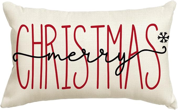 AVOIN colorlife Merry Christmas Throw Pillow Cover, 12 x 20 Inch Winter Holiday Cushion Case Decoration for Sofa Couch