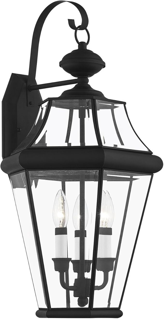 Livex Lighting 2361-04 Outdoor Wall Lantern with Clear Beveled Glass Shades, Black
