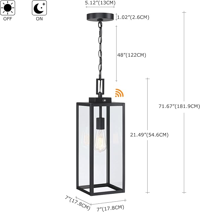 21.5 Inch Dusk to Dawn Outdoor Pendant Light for Porch,Large Size Ceiling Hanging Light with Sensor Exterior Pendant Lantern for Entrance Patio Photocell Porch Hanging Lantern,E26