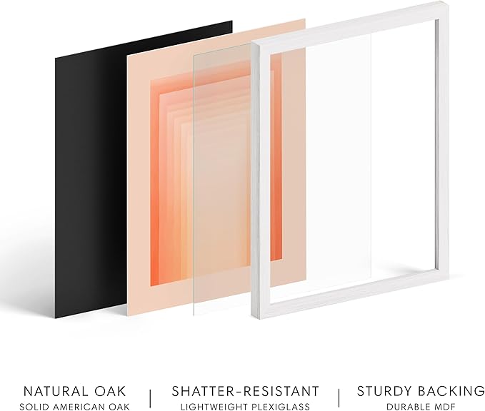 HAUS AND HUES Colorful Abstract Wall Art - Minimalist Retro Picture for Living Room Decor, Red and Pink Modern Wall Art Painting (Pink Geometric, White Frame, 12x16)
