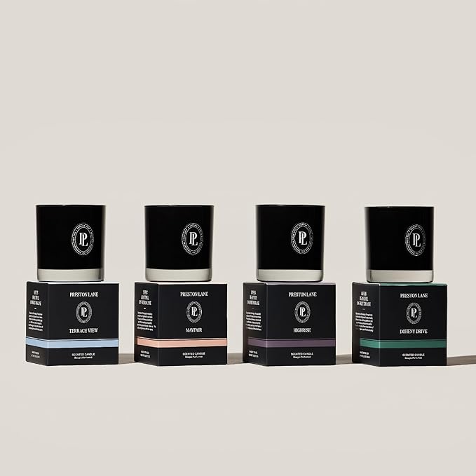 Preston Lane Complete Candle Set, 4 Double-Wick Scented Candles with Vegan, Soy Wax Blend, 7.5 Oz Each