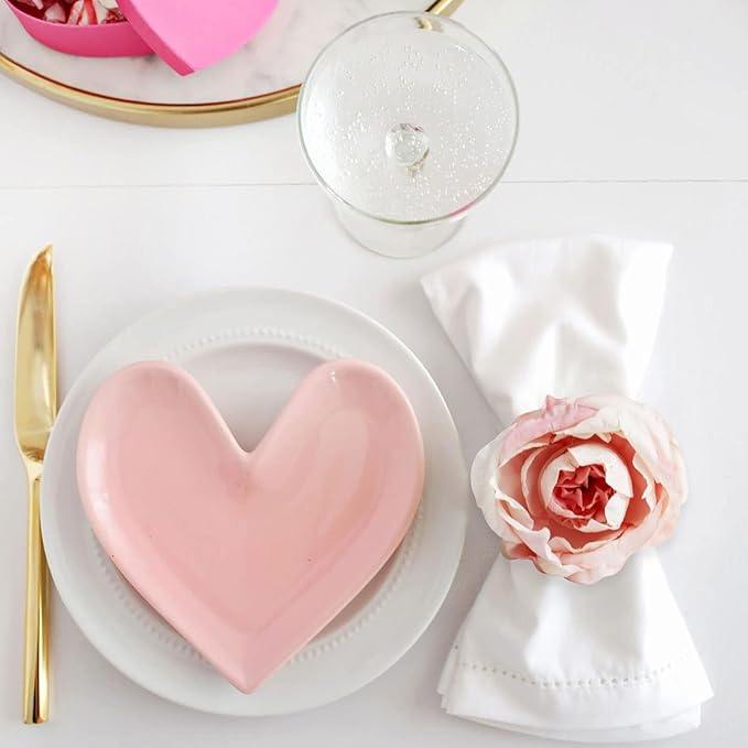Pearl Napkin Rings Set of 6, Rustic Rose Napkin Rings Flower Dinner Napkin Holder for Mother's Day,Wedding,Dinners,Parties Table Decoration (Pink Rose)