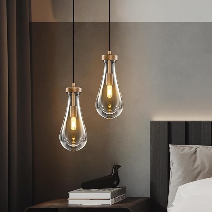 Raindrop Pendant Lights Kitchen Island: 2 Brown Teardrop Hanging Light - Crystal Pendants Lighting over Dining Table - High Ceiling Raindrops Lights Fixture for Bedroom Kitchen Island Bulbs Included
