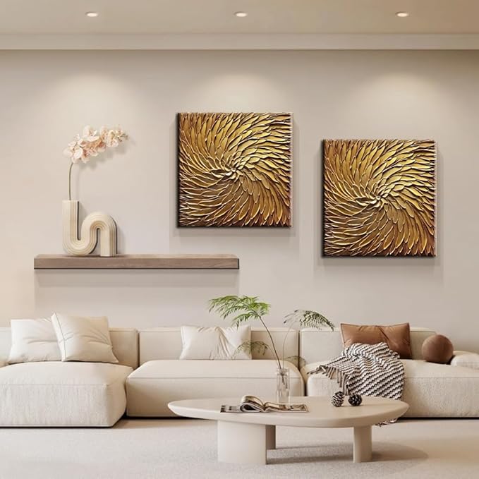 YaSheng Art -30x30inch Large Abstract Art Oil Paintings on Canvas metal golden Gradient color Abstract Artwork Modern Home Decor Canvas Wall Art Ready to Hang for Living Room Bedroom