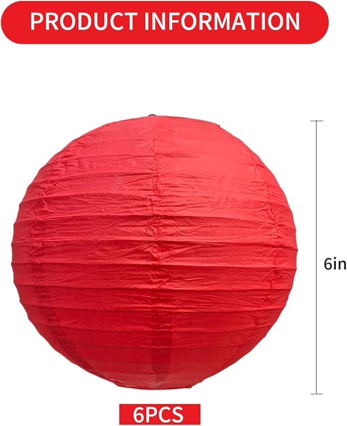 BEISHIDA 6-Inch Red Round Paper Lanterns Decorative Hanging Asia Chinese Japanese Paper Lanterns Lamp for Birthday Wedding Valentine's Day Anniversary Baby Shower Christmas Party Decoration（6 Packs）