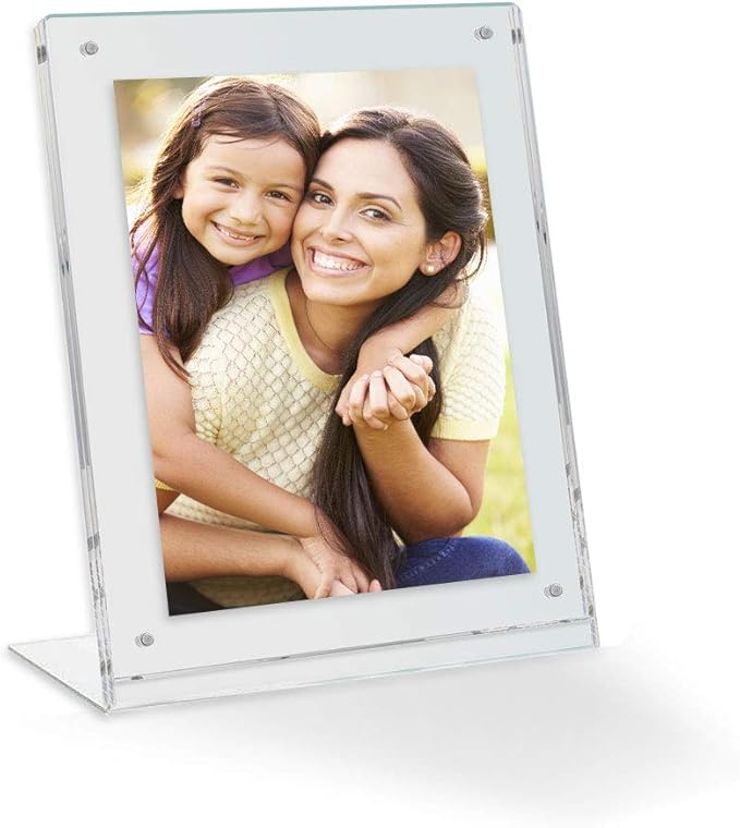 ArtToFrames 4x6 Acrylic Floating Picture Frame - Table Stand with Chrome Magnetic Front Cover to Easily Change Photos - Made in The USA