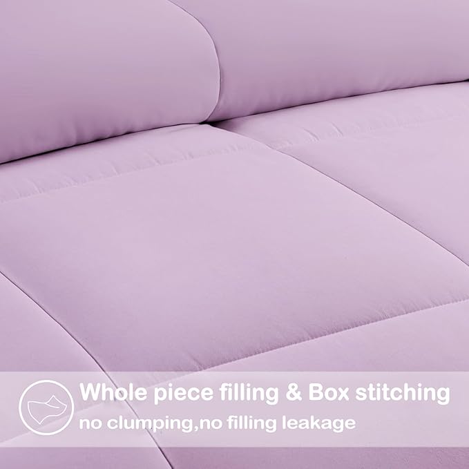 EASELAND Oversized Queen Down Alternative Comforter - Quilted Duvet Insert for All Seasons, Soft Lightweight with Corner Tabs, Summer Winter Warm Bedding, Lavender 98×98 Inches