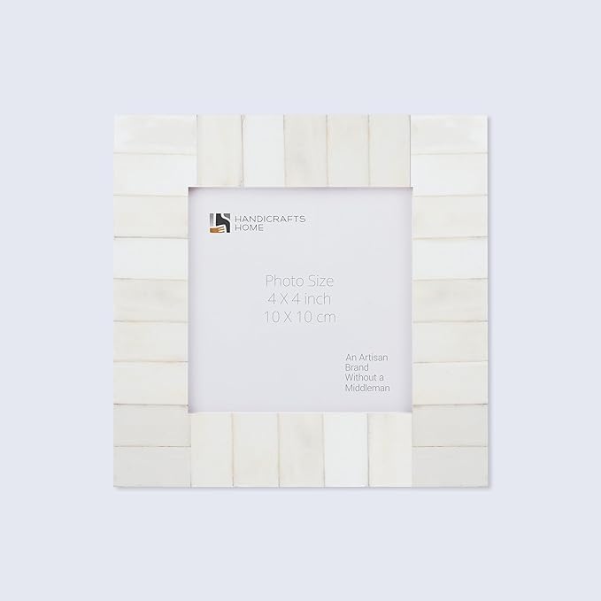 Handicrafts Home White 4x4 Picture Frame for Christmas Decor & Holiday Gifting Handmade Photo Frame, Modern Minimalist Home Decor, Wedding Gift, Vintage Bone inlay Frames for Aesthetic & Living Room