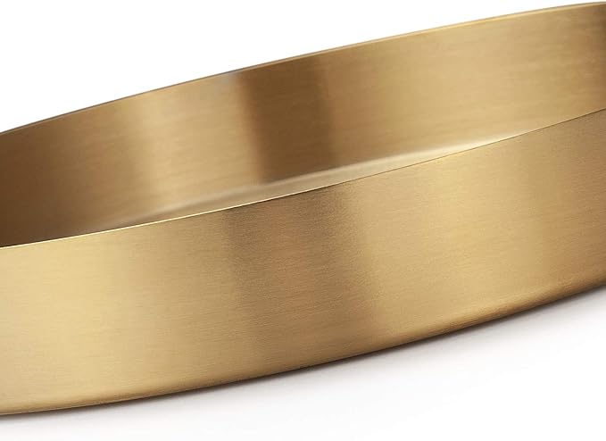 Round Gold Tray Stainless Steel Jewelry, Make up, Candle Plate Decorative Tray (8.6 inches)