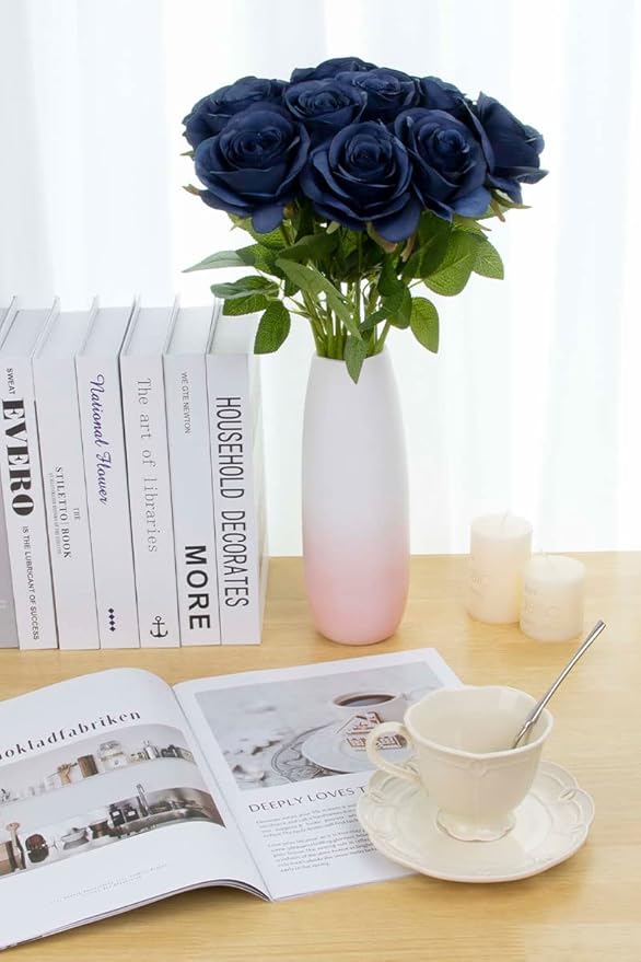 Artificial Rose Flower Artificial Flowers Flower with Long Stem Silk Roses Bouquet for Wedding Bridal Shower Party Home Decoration (Navy Blue, 50 Pcs)