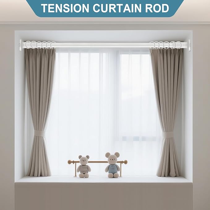 ZOCONE Tension Curtain Rod No Drilling 51-128 Inch (4.25-10.5Ft), Outdoor Curtain Rod for Patio, Heavy Duty Long Tension Rod, Adjustable Spring Loaded Shower Curtain Rod for Bathroom Window, White