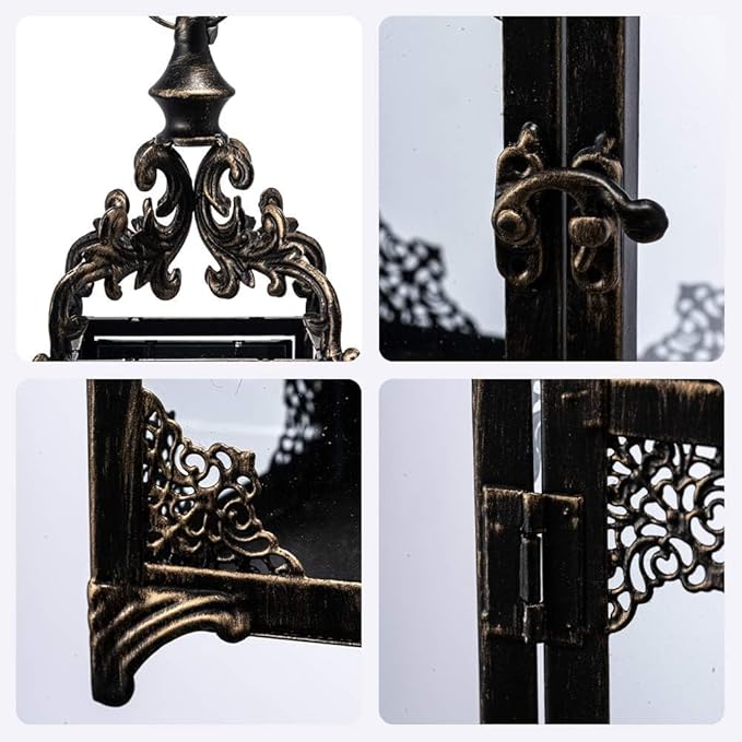 DECORKEY Candle Lantern Decorative Indoor & Outdoor, Large Vintage Metal Hanging/Tabletop Lanterns for Patio, Front Porch, Rustic Home Decor, Candle Holders for Christmas Decorations (Bronze)
