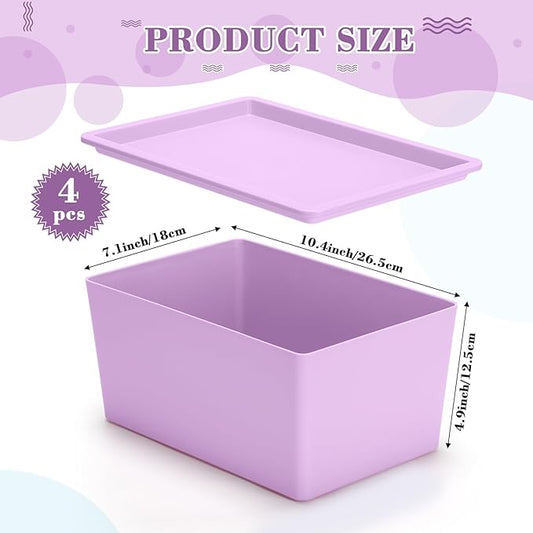 Menkxi 4 Pcs Storage Bins with Lids Plastic Stackable Containers for Organizing Shelves Christmas Ornament Box Baskets(Dark Purple, Light Purple,Small)