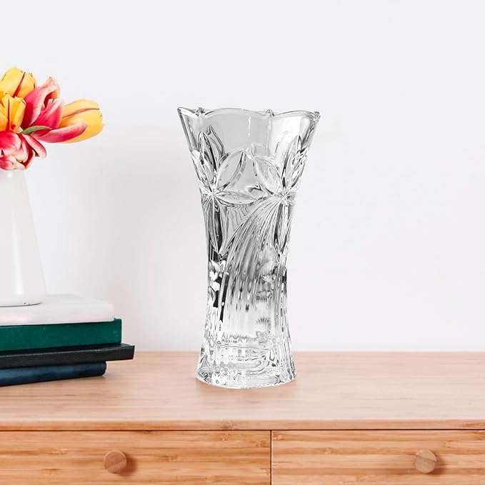 CS Crystal Vase 12-inch high, Coconut Flower Design, for Flowers & Decor. Lovely Nice Shiny Piece. Perfect as a Gift, Suitable for All Occasions.