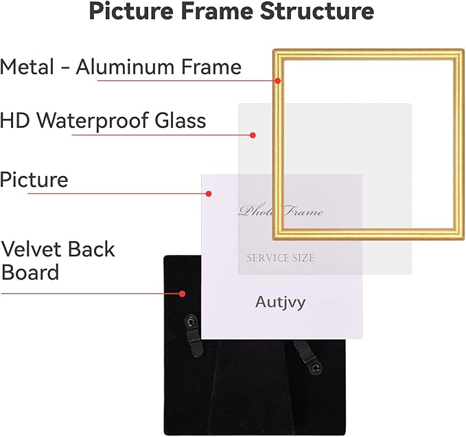6x6 Picture Frame Set of 2, Gold Modern Simple Thin Aluminum Metal Square Photo Frames with HD Glass, Display for Tabletop and Wall, 2 Pack