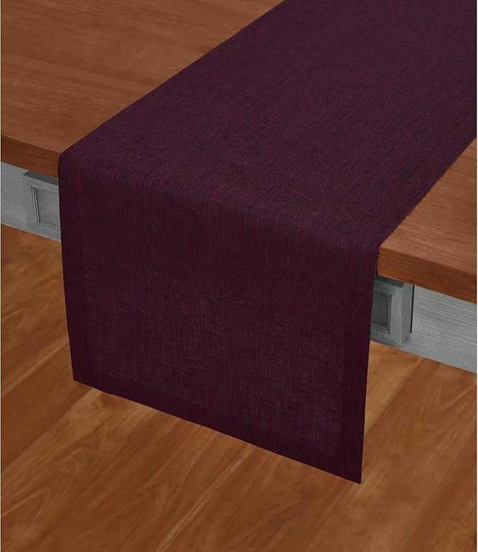 Solino Home Linen Chambray Burgundy Table Runner 144 Inches Long - Athena, 100% Pure Linen 14 x 144 Inch Table Runner for Valentines