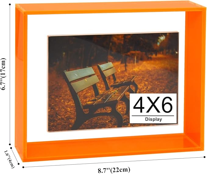 4x6 Acrylic Picture Frame Neon Floating Photo Frame for Wall Mount and Tabletop Decorative in Gallery Home Office, Neon Orange