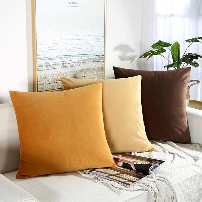 JUSPURBET Gold 16x24 inch Pillow Cover Set of 2 Soft Decorative Lumbar Velvet Throw Pillow Cases for Couch Bed Sofa Zippered Closure Luxurious Velvet Fabric Machine Washable Home Decor