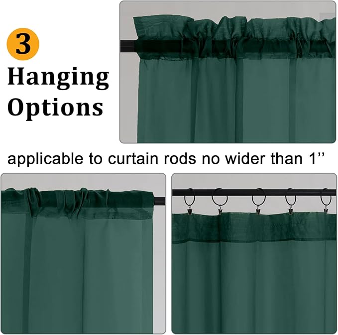 Gwine Hunter Green Sheer Curtains 84 Inches Long 2 Panels Set for Living Room, Rod Pocket Voile Lightweight Bedroom Curtains, Light Filtering Solid Window Sheer Panels, Each 42" Wx84 L