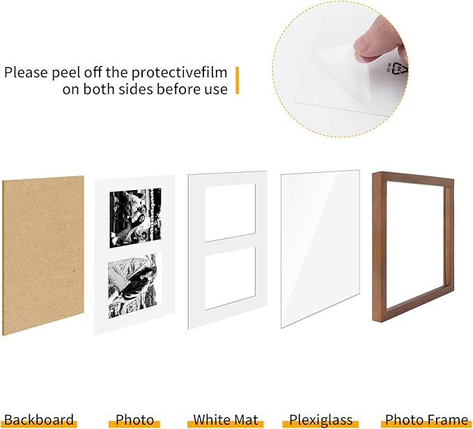 8.5x11 Oak Wood Picture Frame - Minimalist 8.5x11 Picture Frame with Mat Display 2Pcs 5x7 Photos, 5x7 Picture Frame Wood, Natural Solid Wooden Picture Frames(1 Pack, Walnut)