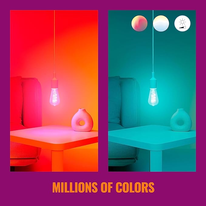 WiZ Color ST19 Color Filament LED Smart Bulb - Pack of 1-300 Lumen - E26 Indoor - Connects to Your Existing Wi-Fi - Control with Voice or App + Activate with Motion - Matter Compatible