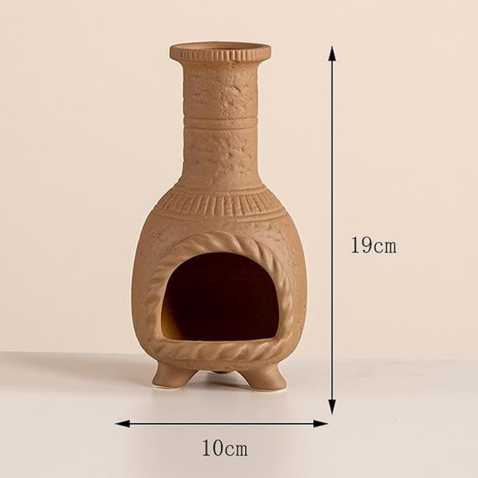 Mini Chiminea Ceramic Incense Burner, 7.5 x 4 inches, Handcrafted Clay Holder for Palo Santo and Sticks (Red Pottery-A)