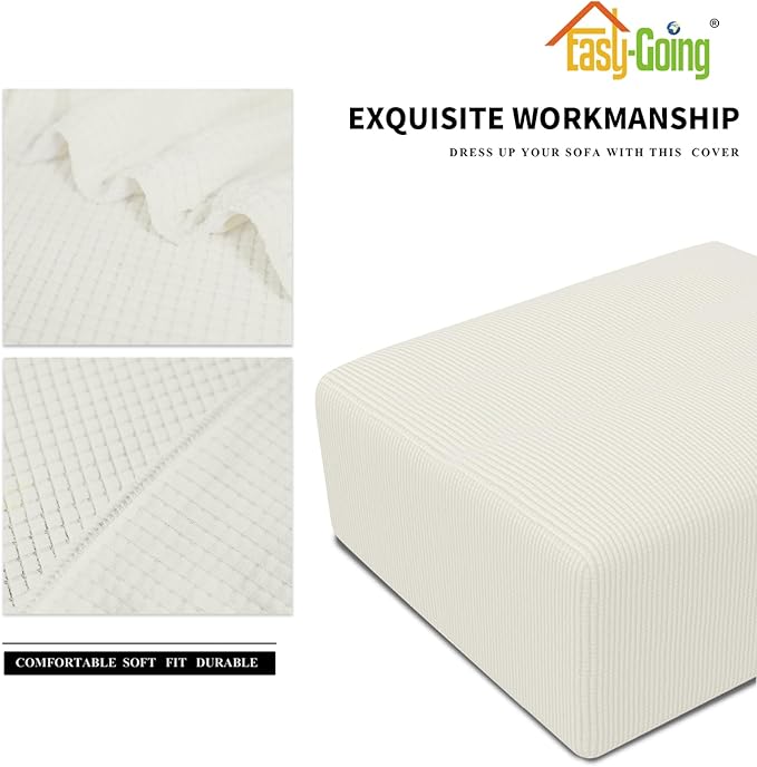 Easy-Going Stretch Square Ottoman Cover Folding Storage Stool Furniture Protector Soft Slipcover with Elastic Bottom (30x30x15inch, Cream)