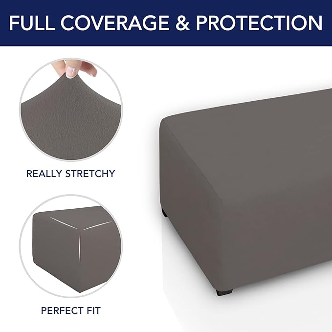 PureFit Super Stretch Soft Form Fit Ottoman Cover Rectangle - Ottoman Slipcovers for Foot Stool & Folding Storage Furniture for Living Room with Nonslip Elastic Bottom（Large, Taupe）