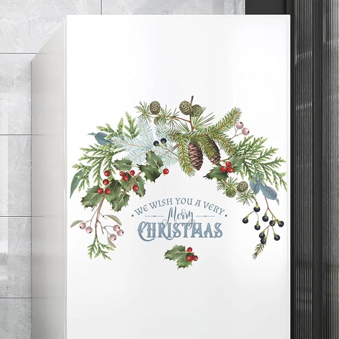 Christmas Wall Stickers Pine Cone Branches Green Plant Door Window Cling Decal Decals for Ornaments