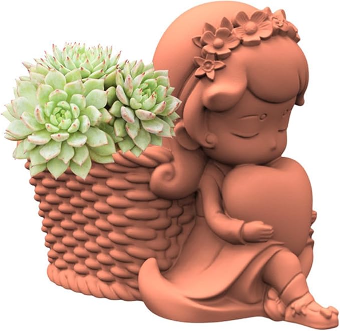 Love Basket Girl Vase Flower Pot Silicone Mold Succulent Planter Plaster Concrete Mold Pen Holder Cement Clay Resin Mould