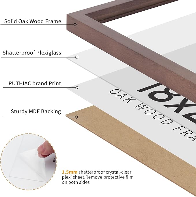 puthiac 18x24 Walnut Oak Wood Frames -18"x24" Poster Frames for Wall, 18x24 Picture Frames for Wall, 18 x 24 Picture Frames, 18 x 24 Frames for Wall (1 Pack, Walnut)