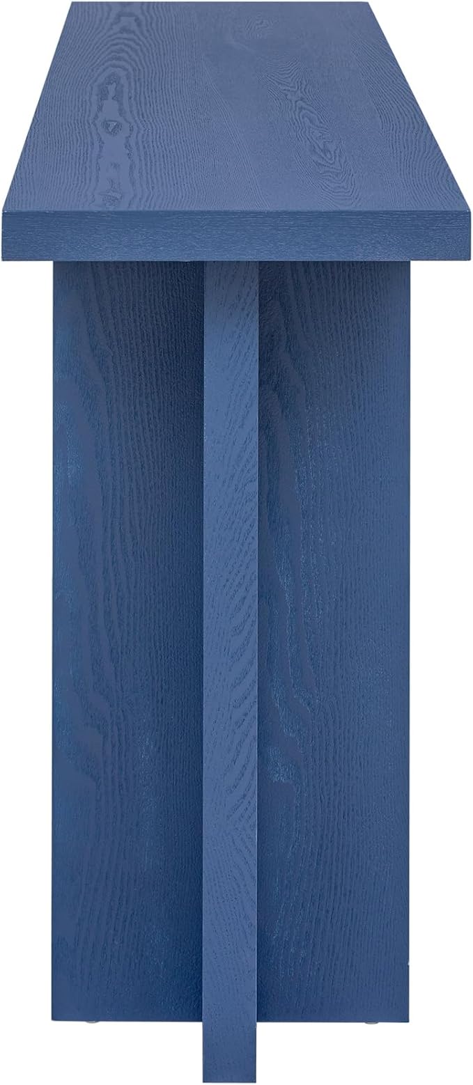Vintage Console Table Entryway Table with T-Leg Design, Ash Wood Veneer 60'' Long Accent Table for Hallway Living Room Foyer Corridor Dinning Room (Navy Blue-2.12)