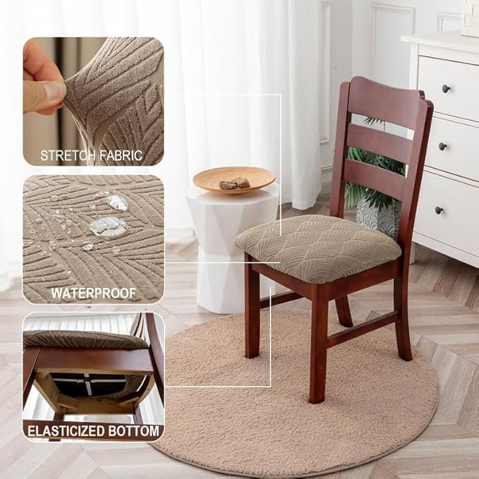 Genina Waterproof Dining Room Chair Cover Set of 4, Stretch Jacquard Seat Covers for Dining Room Chairs, Kitchen Parsons Chair Covers Slipcover Protector
