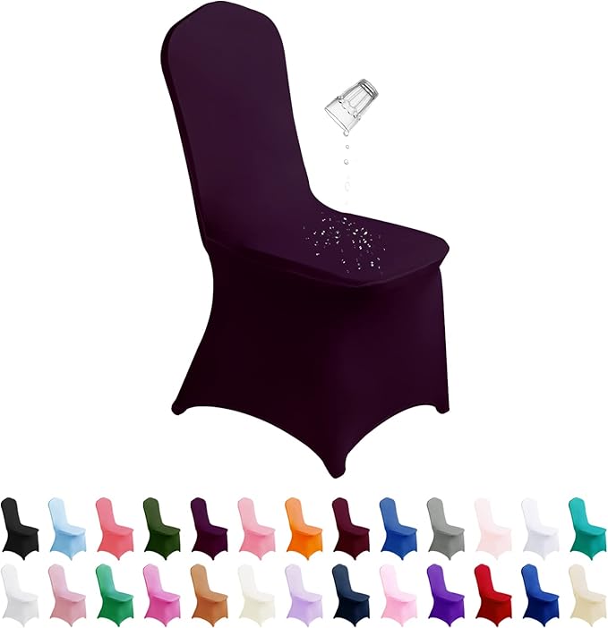 SuperO Waterproof Spandex Chair Cover 12PCS, Stretch Dining Chair Covers, Polyester Outdoor Chair Covers, Protector Stretch Chair Cover for Party Universal, Banquet, Wedding Event, Hotel(Eggplant)