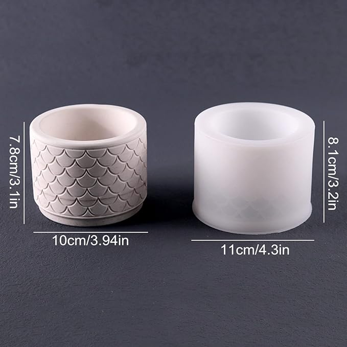 Round Concrete Flower Pot Silicone Mold Fish Scales Plaster Succulent Planter Vase Mold Candle Pen Holder Epoxy Resin Cement Clay Mould