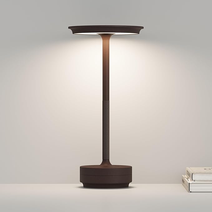 Rechargeable Cordless Table Lamp,LED Battery Operated Portable Table Light with 3 Color Stepless Dimming, Memory Function - IP54 Waterproof for Outdoor, Restaurant, Patio, BBQ(Rust)