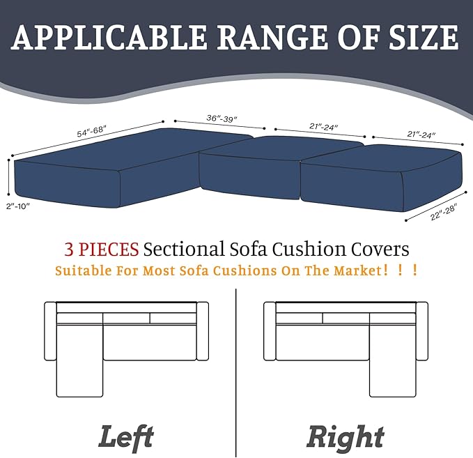 Sectional Couch Covers for Sofa Cushion L Shaped Couch Cover Washable Soft Couch Cushion Covers Stretch Sofa Slipcovers with 2 Pcs Pillowcases(3-Piece 2 Seater + 1 Chaise, Navy)