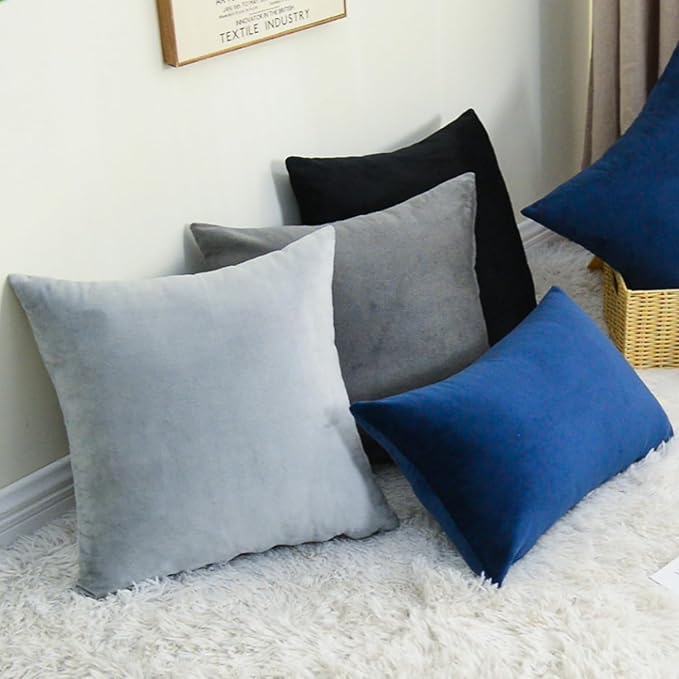 Throw Pillow Covers Decorative Velvet Set of 2 22x22 Inch Pillow Covers, Soft Navy Blue Large Pillowcases for Couch Sofa Bed Living Room, Farmhouse Home Boho Decor, Accent Cushion Covers