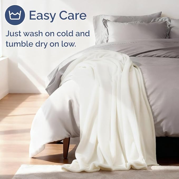 Ultra Soft Fleece Blanket King Size - Flannel Fleece Luxury King Blanket - Lightweight for Couch Bed Chair - Thick, Warm and Breathable - All Season Cozy Fuzzy, Anti-Static Microplush Bedding, Ivory