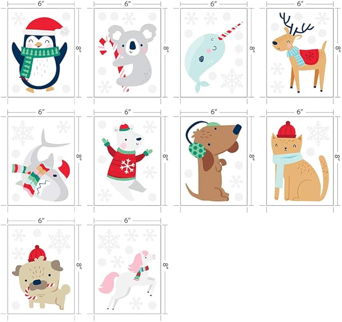 Paper Riot Co. Snow Animals Cute Characters Christmas Holiday Wall Stickers Removable Adhesive for Classroom Kids Room Nursery Bedroom Home Decor 66 Count Decals