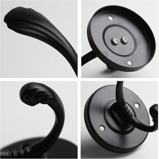 5pcs Farmhouse Wall Mounted Coat Hooks - Matte Black Metal Towel Hooks with Screws for Bathrooms, Entryway, Hanging Coats, Keys, Hats, Scarves, Robe, Bags
