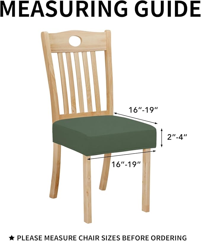 Easy-Going 100% Waterproof Seat Covers for Dining Room Chairs Set of 4, Stretch Chair Seat Slipcovers Protector Removable and Washable Kitchen Dining Chair Covers, Grayish Green