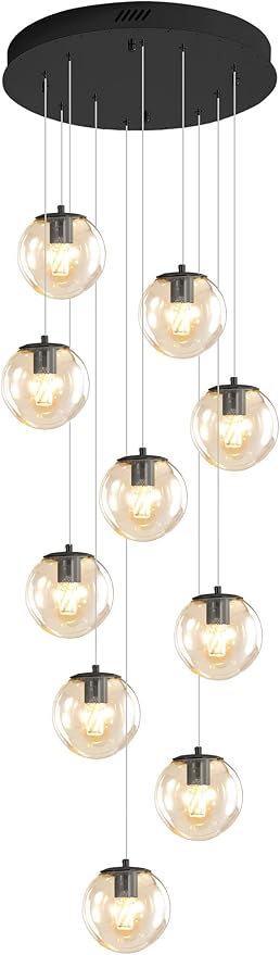 10-Light LED Staircase Modern Glass Globe Pendant Light Large Chandeliers for High Ceilings, Entryway Lighting Fixture Villas and Stairs