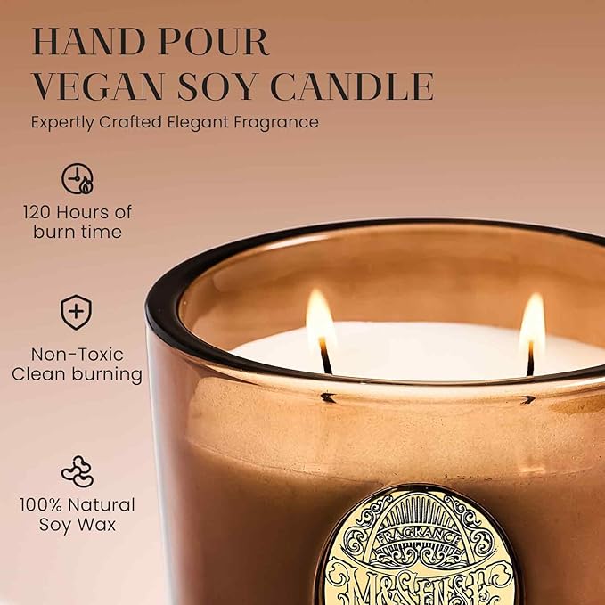 M&SENSE Large Two-Wick Soy Candle | Hot Cocoa & Brown | 19.8 oz, 120H Burn Time | Luxury Scented Candle for Relaxation, Gifting, Home Décor | Ideal for Bedroom, Office, Party Ambiance