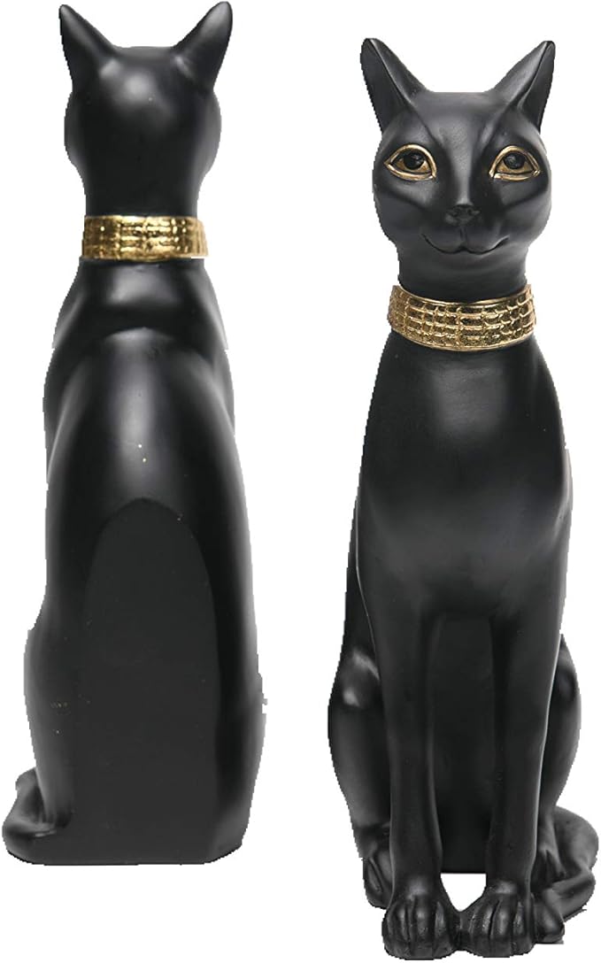Comfy Hour 9" Egyptian Black Cat Bastet Bookends, Unique Decorative Ancient Goddess Statues for Shelves, Cat Book Ends, Vintage Ancient Novelty Home Office Decor, 1 Pair, Cat Lover Gift, Bast, Pharaoh
